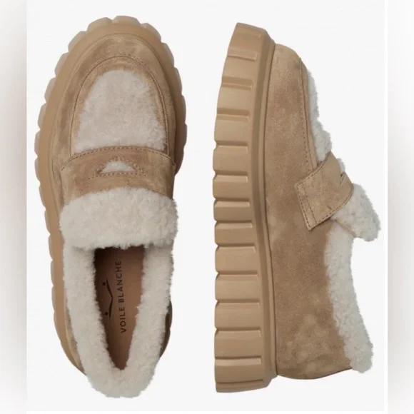 NWT VOILE BLANCHE GRENELLE MOK Fur Suede And Wool Moccasins in Beige - Picture 4 of 16